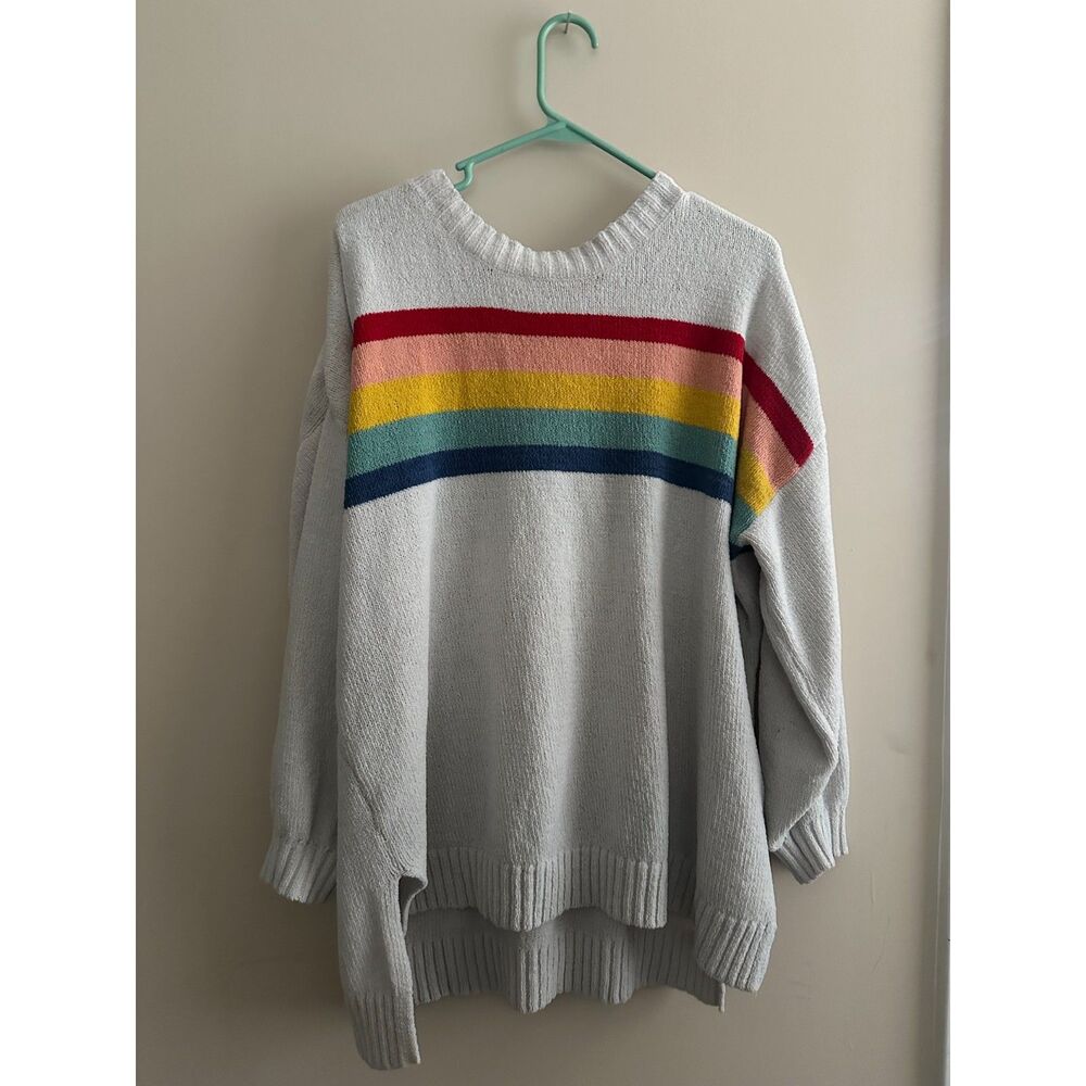 American Eagle Retro Rainbow Stripe Oversized Chenille Sweater - Size XS/S